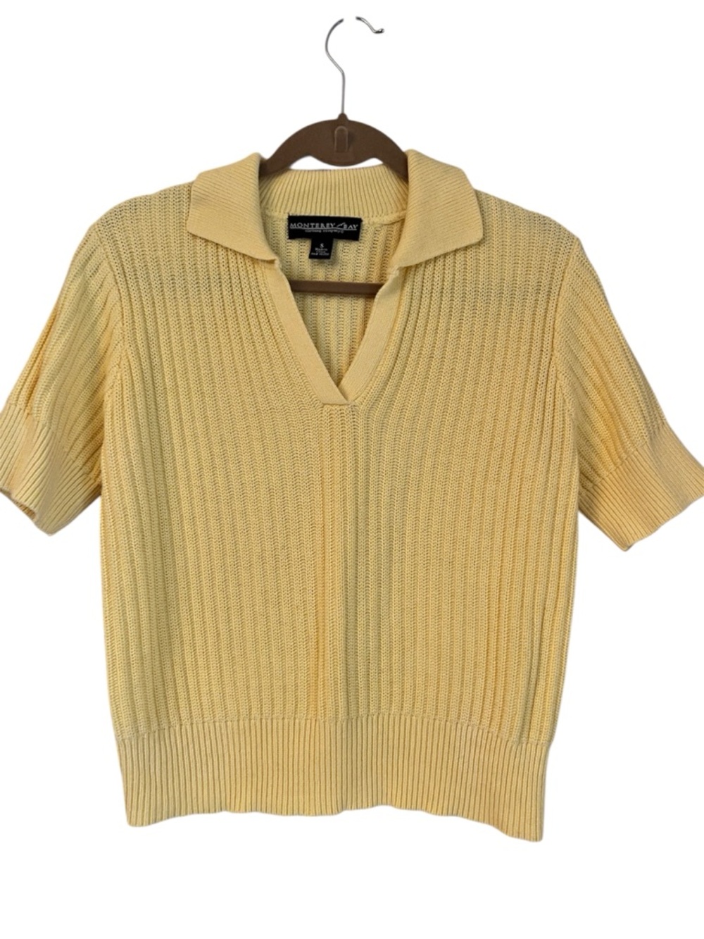 Monterey Bay Yellow Ribbed Knit Polo Sweater size S
